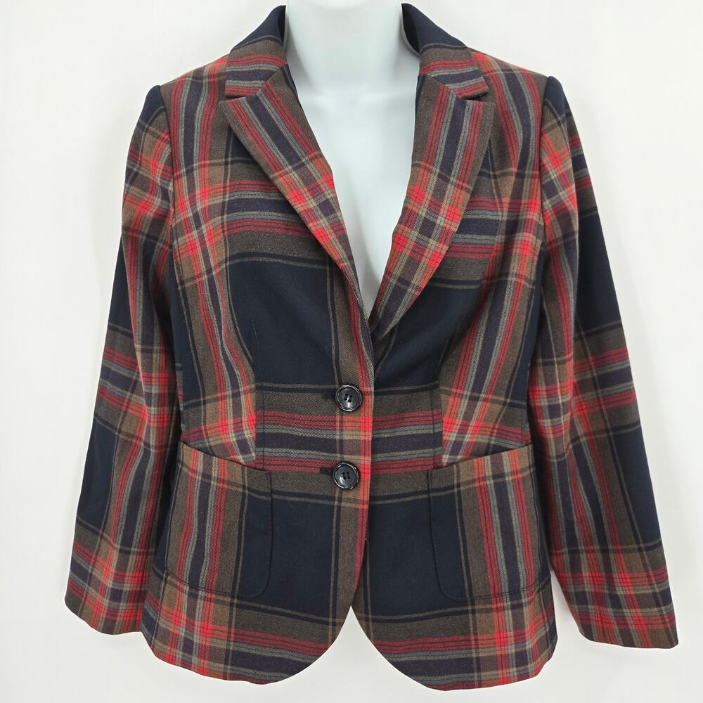 OBR Women Prep Academia Classic Old Money Tartan Plaid Tailored Blazer Jacket XS